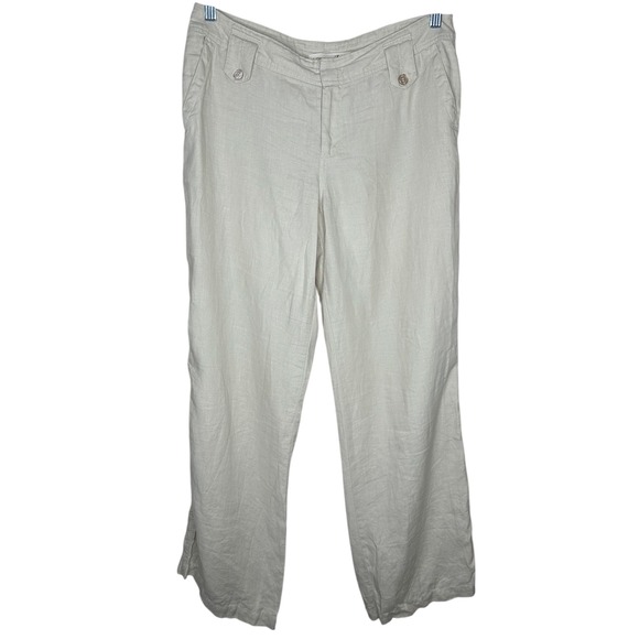 London Jean Chino Pants Women's Size 8‎ Ivory 100% Linen Wide Leg Relaxed Beach - Picture 1 of 7
